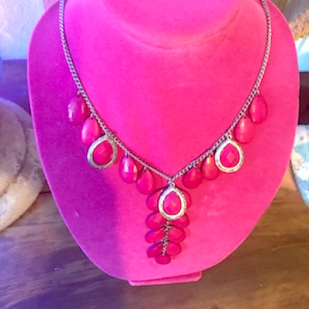 Hot Pink and silver necklace (Costume Jewelry)